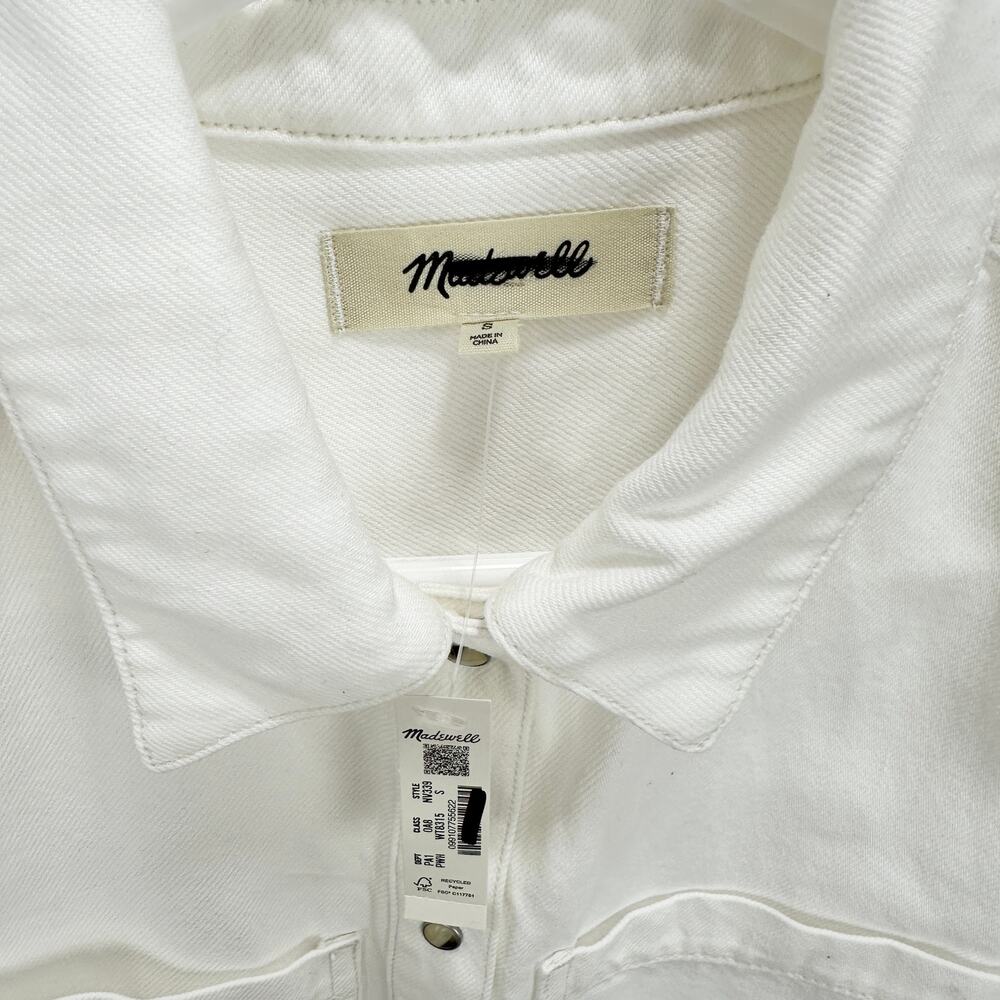Madewell Denim Popover Dress Shift Pockets Casual Pure White Minimalist S NWT - Picture 9 of 14